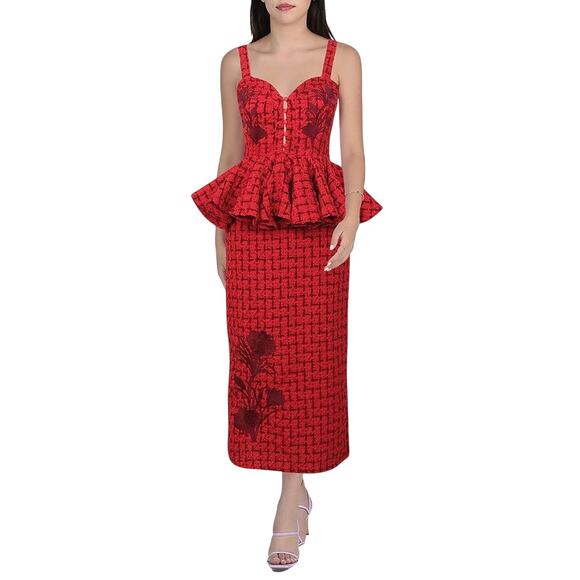Fanm Mon $459 Gulia Peplum Tweed Midi Dress Size XS